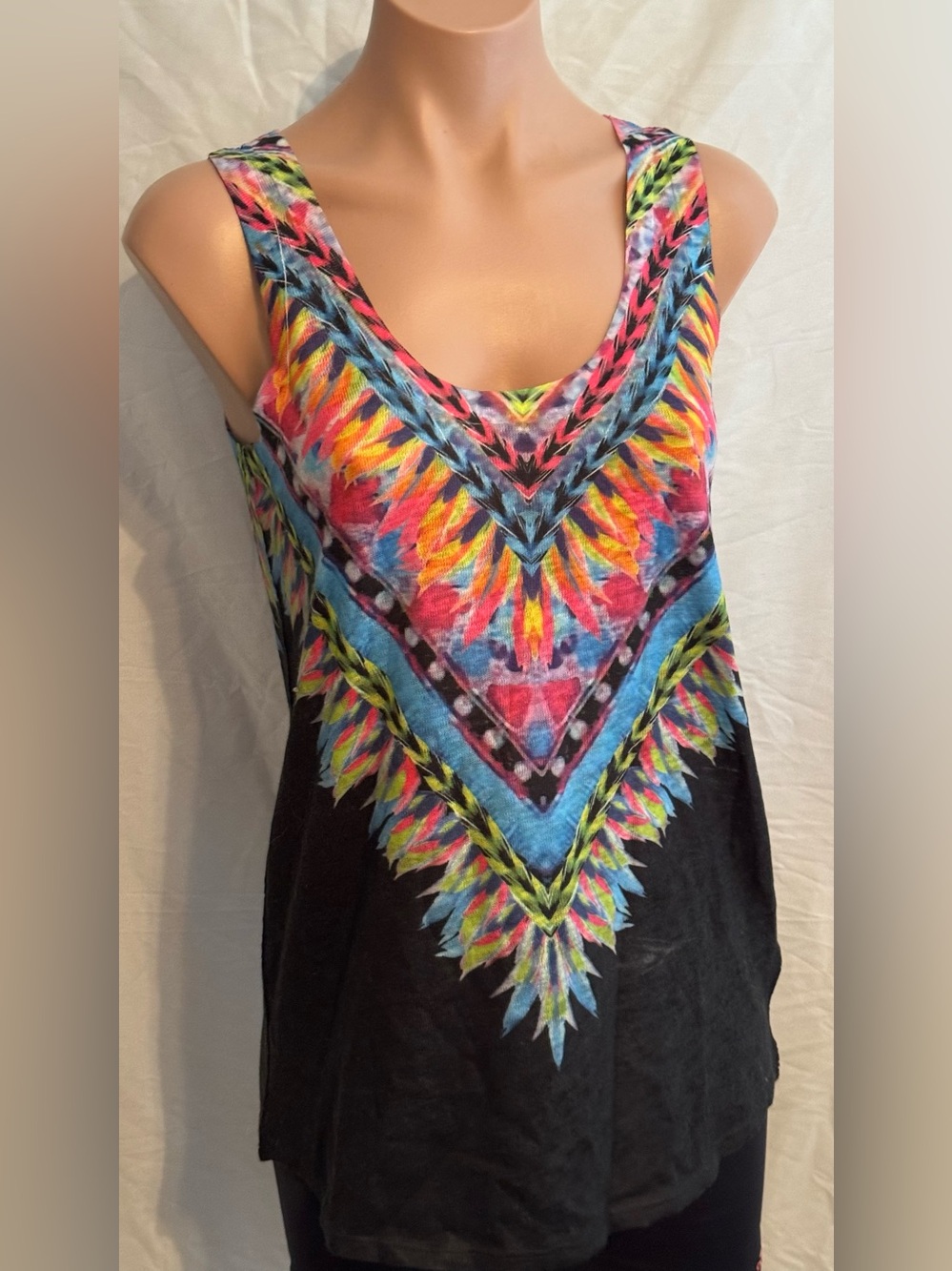 Colorfully printed pretty Black Tank Top NWOT